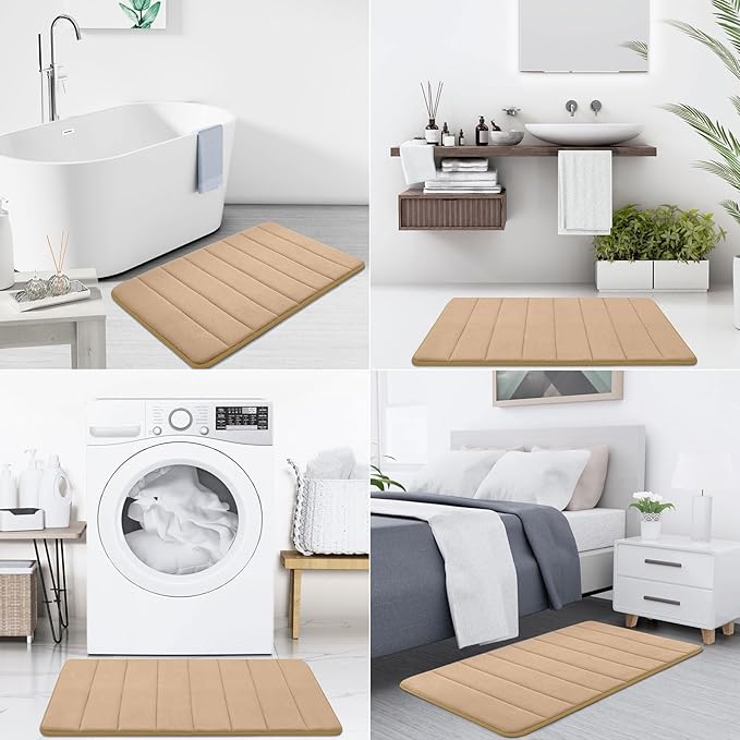 Buganda Memory Foam Bath Mat, 47" x 20", Ultra Soft and Non-Slip Bathroom Rugs, Water Absorbent and Machine Washable Bath Rug Runner for Bathroom, Shower, and Tub, Camel