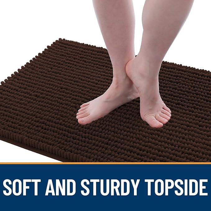OLANLY Dog Door Mat for Muddy Paws 47x17, Ultra Absorbent Chenille Mud Doormat, Non-Slip Washable and Dirt Trapping Doormat for Indoor Entryway, Quick-Dry Indoor Pet Bed Mats for Dogs, Brown