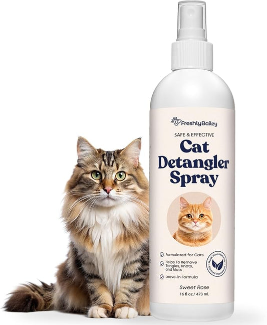 Freshly Bailey Cat Detangler Spray - Pet Detangling Spray for Cats - Natural Detangler & Leave in Conditioner Spray for Your Cat - Remove Tangles & Condition Pet's Coat 16 Fl Oz