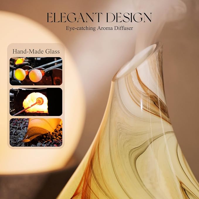 Porseme 280ml Essential Oil Diffuser Glass Color Changing Aroma Air Diffusers Aromatherapy Ultrasonic Cool Mist Humidifier 7 Running Hours Waterless Auto-Off for Sleeping, Yoga, Spa (Jupiter)