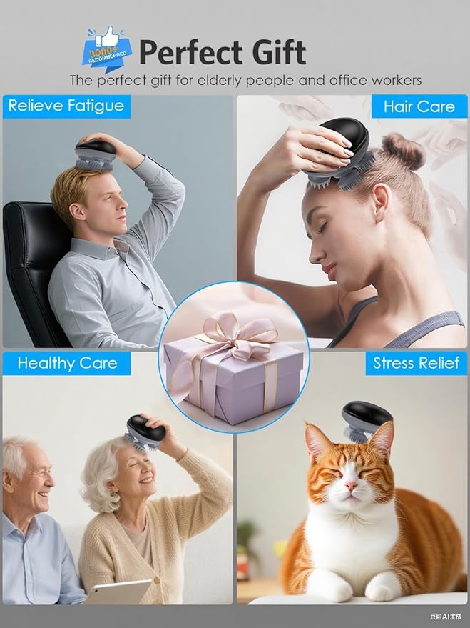 Upraded Handheld Cat Massager Dog, 4 Massage Heads, Cat Head and Back Scratcher, Electric Pet Massager for Dogs and Cats, for Relieving Tight Stiffness Muscles, Promote Bonding