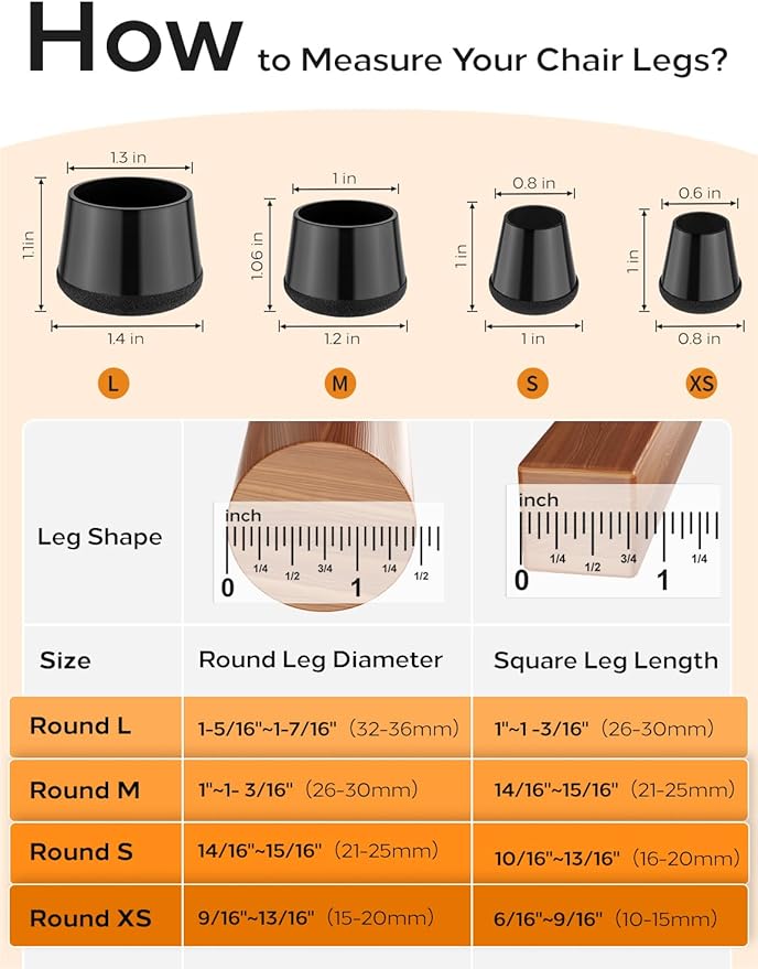 24-Pack Silicone Chair Leg Floor Protectors for Hardwood Floors -Felt Furniture Pads, Rubber Chair Leg Covers/Caps - Noise Reducing & Scratch-Proof - Round Small (Fits 14/16"-15/16" / 21-25mm), Black