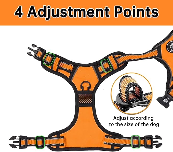 NESTROAD No Pull Dog Harness,Adjustable Oxford Dog Vest Harness with Leash,Reflective No-Choke Pet Harness with Easy Control Soft Handle for Large Dogs(Large,Orange)