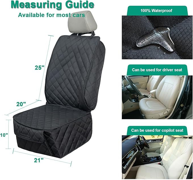 HAPYFOST Waterproof Front Seat Cover Dog Car Seat Covers Nonslip and Full Protection with Side Flaps Fits Most Cars, Trucks, SUVs(Black, 1Pack)