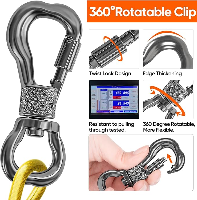 Tresbro 70FT Reflective Tie Out Cable for Dogs Up to 250 Pounds, Steel Wire Lead Leash Cable with Stainless Rotatable Buckle, Lightweight and Enduring, Dog Chains Outside for Outdoor, Yard, Yellow