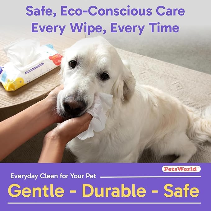 PETSWORLD Pet Wipes for Dogs & Cats, Unscented, Hypoallergenic, Chemical-Free, Biodegradable (98%), Thick & Durable, Textured Grooming Wipes (Unscented, 50 Count)
