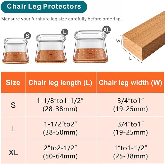 Ansible 24 pcs Rectangle Large Chair Leg Floor Protectors, Furniture Felt Pads Silicone Covers caps for Chairs,Chair Leg Protectors for Hardwood Floors (Fit Length 1-1/8” to 1-1/2”,Width 3/4” to 1”)