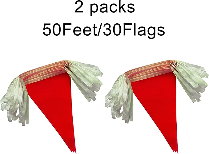 100 Feet Red Pennant Banners Flags String Hanging Triangle Bunting Flags,Party Decorations for Grand Opening,Kids Birthday,Carnival,60 PCS