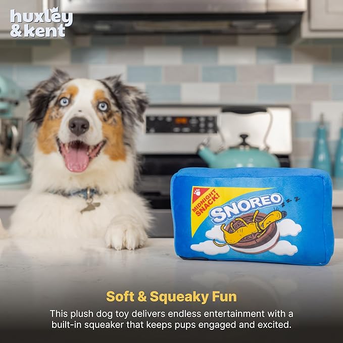 Huxley & Kent Funny Dog Toy w/Squeaker – Power Plush Squeaky Dog Toys for Small, Medium & Large Dogs – Soft Stuffed Animal for Indoor Play & Fetch - Snoreo Cookies, Large