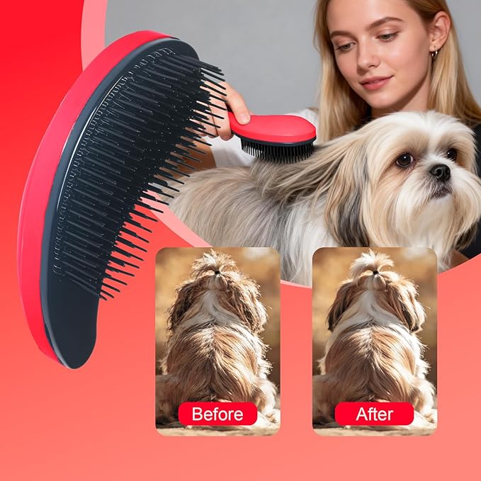 Small Dog Brush - Puppy Hair Brush- Grooming Tool for Teddy, Yorkies, Maltese, Shih Tzu, Chihuahua (Rose Red)