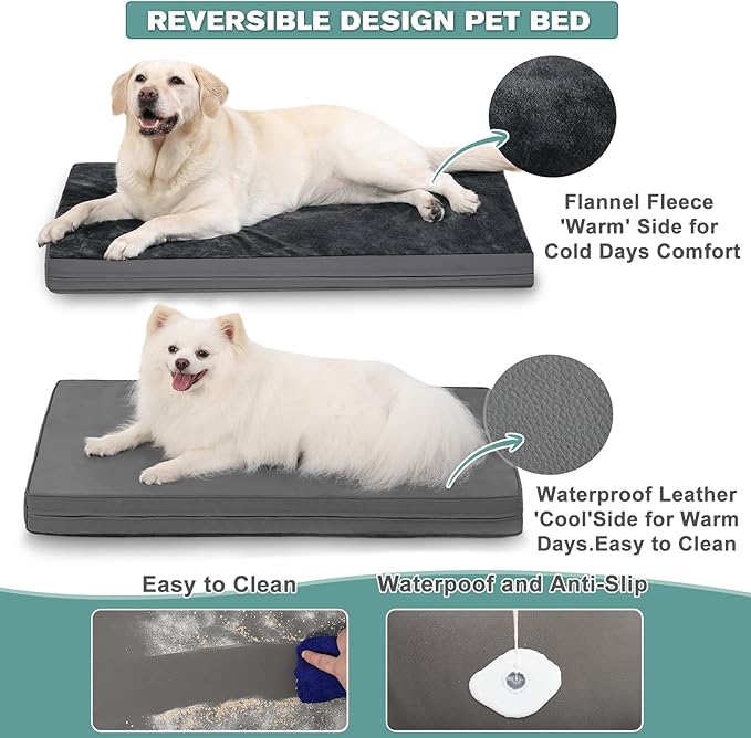 Waterproof Dog Bed Medium Small Size Dog, Outdoor Orthopedic Washable Crate Pad 29 inch, Foam Pet Bed with Removable Cover Reversible, Anti-Slip Bottom Kennel Pad, 29"x18", Dark Gray