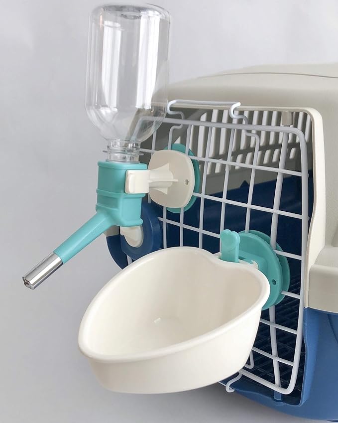 Choco Nose No-Drip Water Bottle & Detachable Food Bowl Set for Large Rabbits, Chinchillas, Toy Breed Dogs, Cats - Leak-Proof Patented Nozzle Prevent Cage Mess. BPA Free, 10.2 fl oz (C528 C607)