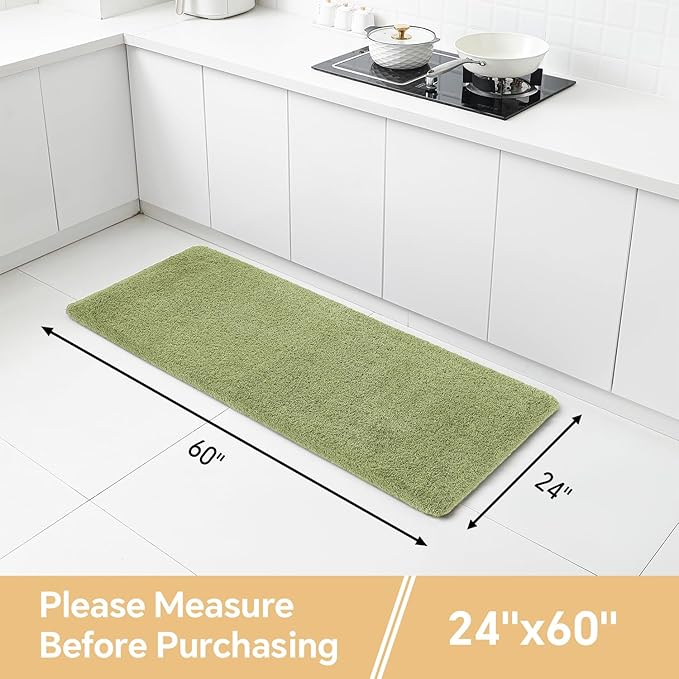 Olive Green Bathroom Rugs Runner 24"x60" - Long Large Bath Mat, Soft Non Slip Absorbent Microfiber Bathroom Rug, Washable Plush Floor Mat - Perfect for Bedside, Kitchen or Vanity Area