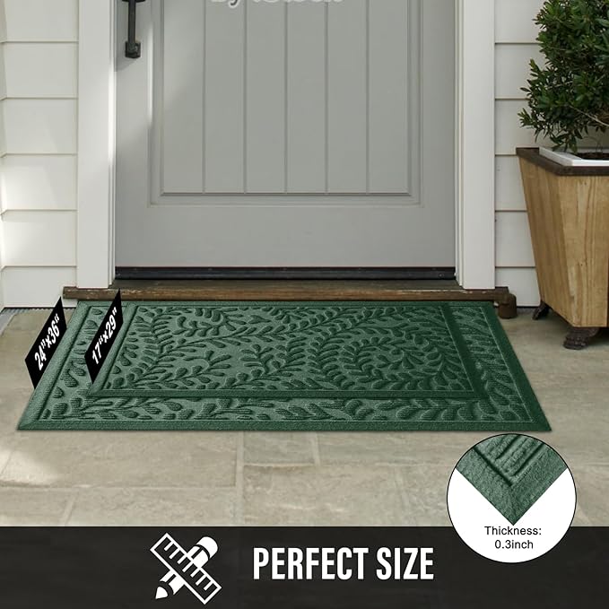 Front Door Mat, Absorbent Dirt Trapping Welcome Door Mat Indoor Outdoor, Non Slip Entry Mat, Indoor Outdoor Door Mats, Fade Resistant, Low Profile Doormat for Entryway, 36×24, Green