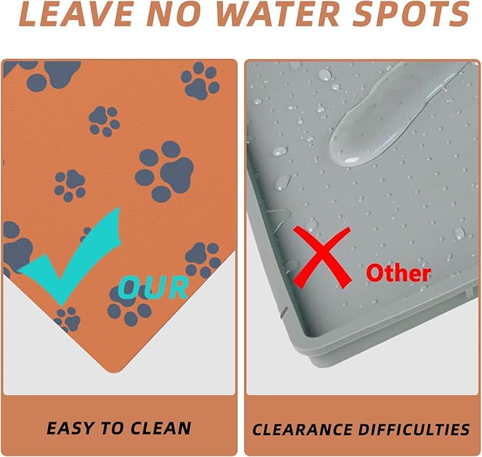 18"×30" Dog Food Mat-Absorbent Dog Mat for Food and Water, No Stains Quick Dry Cat Food Bowl Mat with Footprints for Messy Drinkers,Orange