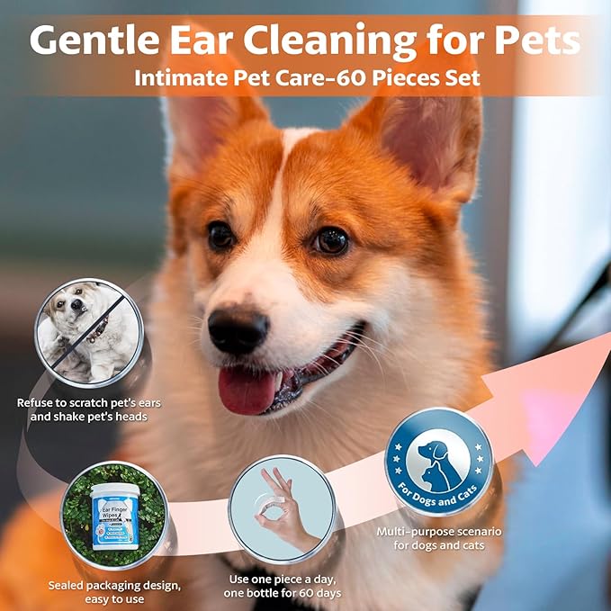 OBSEDE Dog & Cat Ear Cleaner Wipes - Finger Sleeve for Easy Wax Removal & Odor Control, Soothing Formula, Coconut Scent, 120 Count