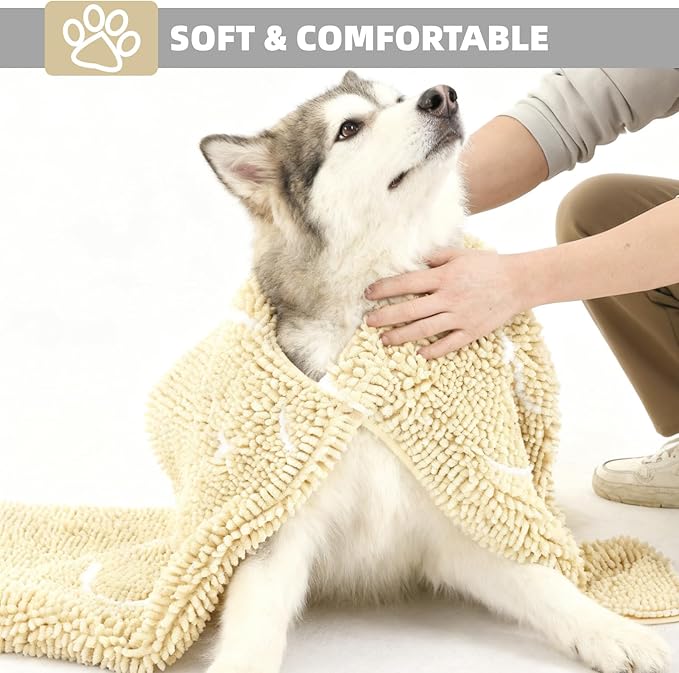 PUPTECK Dog Doormat for Dirty 60 x 30 inch Super Absorbent Microfiber, Non Skid Backing, Beige Door Mat Indooer