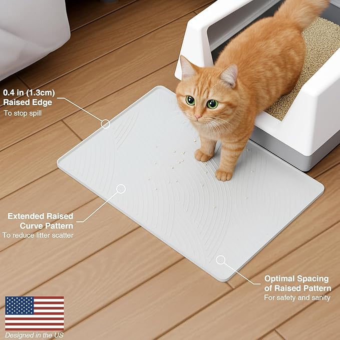 BANLYEO SM Cat Litter Mat - 24x17 in, Water Proof, US Designed Kitty Litter Trapping Mat, Easy to Clean, Scatter Control, Odorless, Less Mess and Clean Floors, Pet Supplies for Indoor Cats, Light Gray