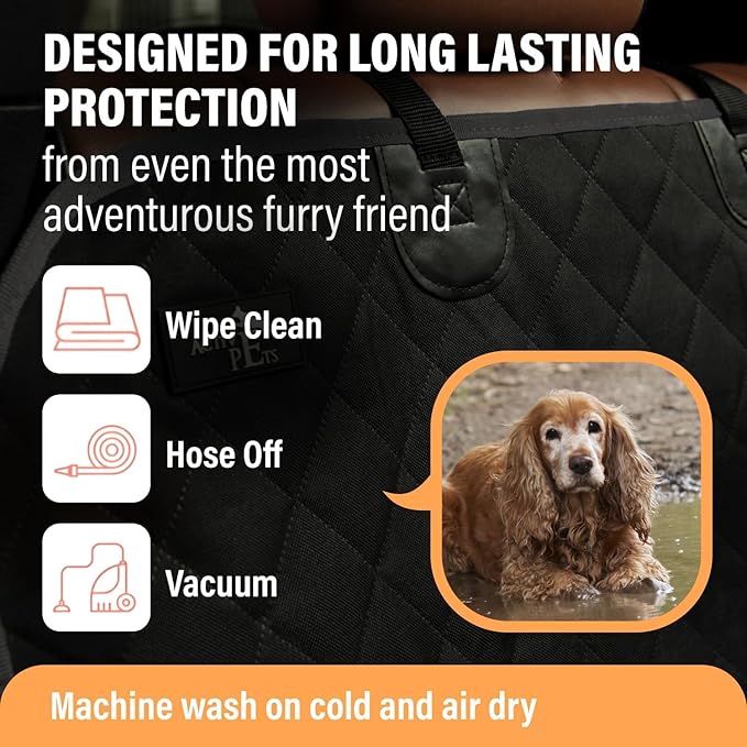 Active Pets Orange XL Dog Car Hammock Back Seat Cover, Waterproof Backseat Cover Protector for Truck Bench Rear of Sedans or SUVs, Essential Pet Supplies Vacuum or Wipe Clean, Machine Washable