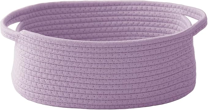 JMvicyroam Woven Basket,Small Rope Storage Bin with Handles & Ribbon Bag, Organizer for Shelves Closets,Gift Basket Empty for Birthday,Books,Dog Toys, Purple