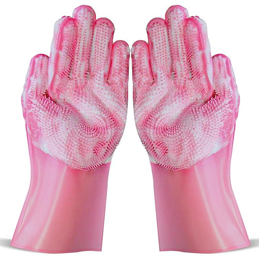 Dog Shampoo Brush, Dog Bath Brush, and Dog Washing Gloves | Essential Dog Bath Supplies and Pet Grooming Gloves for Dogs and Cats (1 Pair, Pink)