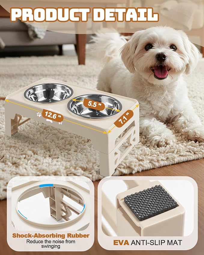 Jovrun Elevated Dog Bowls for Small Medium Large Size Dogs, Non-Slip Dog Feeder with 2 Food Water Bowls, 2-5 Heights Adjustable Raised Bowls Stand