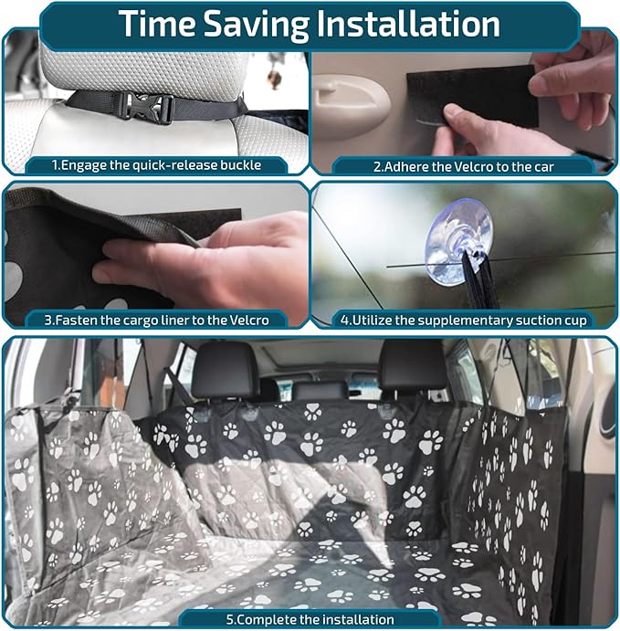 Veckle SUV Cargo Liner for Dogs with Side Flaps, Large (54" x 93") Water Resistant Trunk Cover, Non-Slip Pet Area Protector with Bumper Flap, Universal Fit for SUVs Sedans Vans, Paw Print