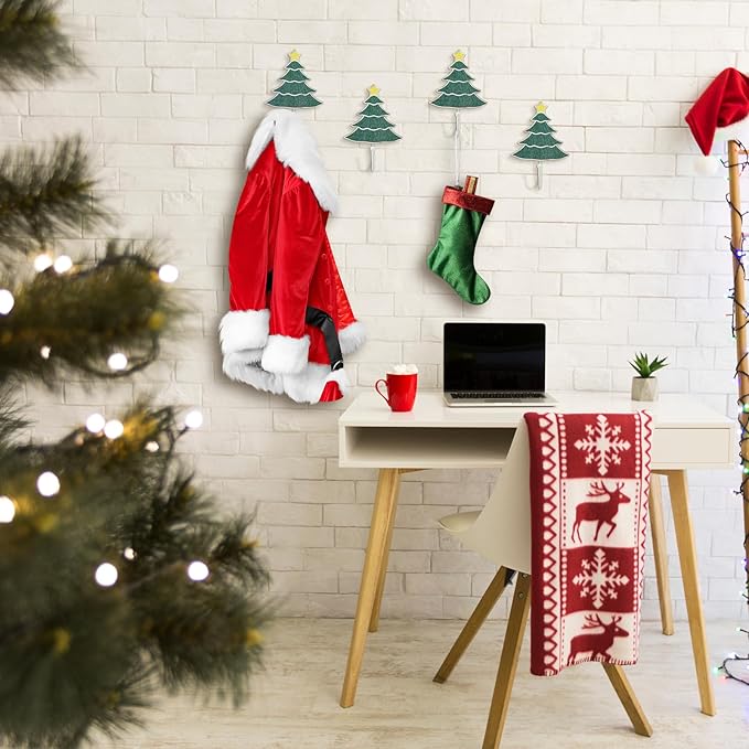 Weysat Christmas Stocking Holder Set of 4 Christmas Stocking Hooks Tree Wall Hooks for Towel White Key Holder Bathroom Decor Rustic Decorative for Living Room Bathroom