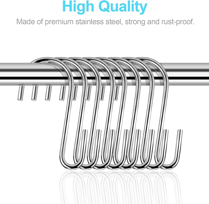 30PCS S Hooks, Premium Stainless Steel S Hooks for Hanging Kitchenware, Professional S Shaped Hooks for Hanging Pots, Pans, Cups, Plants, Bags, Jeans, Towels