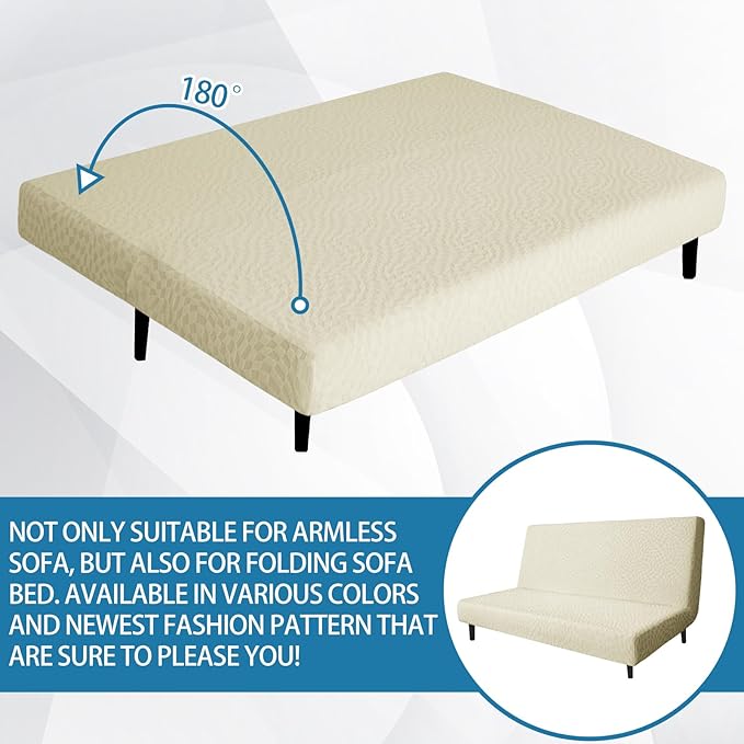 ZNSAYOTX Fashion Futon Cover (67"-82") Stretch Fit Armless Sofa Bed Slipcover, Universal Foldable Sofa Mattress Protector Full Queen Size, Irregular Plaid Texture Jacquard Futon Protector (Beige)