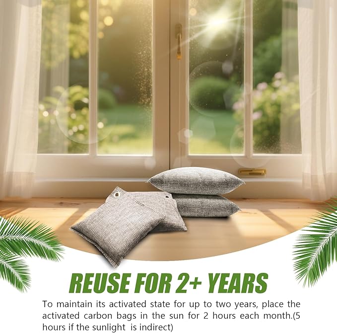 Activated Charcoal Odor Absorber, Odor Eliminator for Strong Odor,Coconut Shell Charcoal Air Purifying Bags for Home Car Closet Pet, Smoke Room Deodorizer