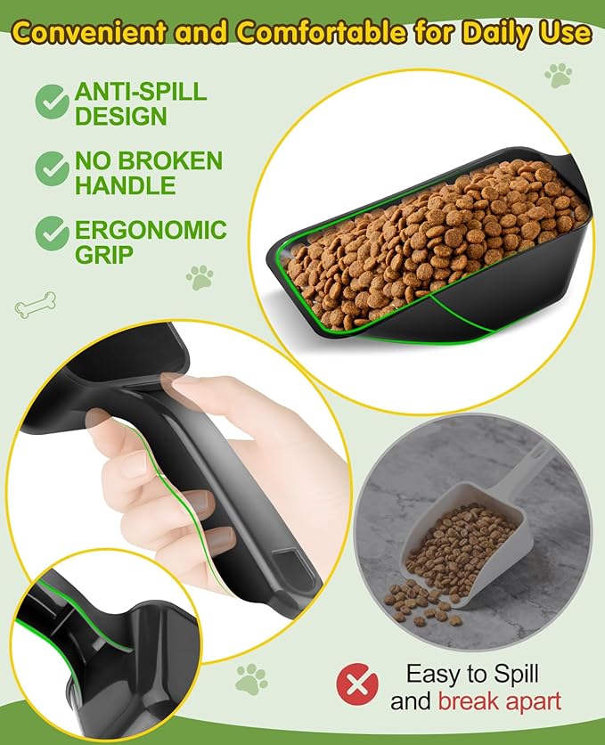 GNEOCO 2 Pack Dog Food Scoop with 1 Cup and 2 Cup Capacity, Plastic Pet Food Measuring Scoops with Clear Measurement Lines for Dogs, Cats & More,Dishwasher safe (Black)