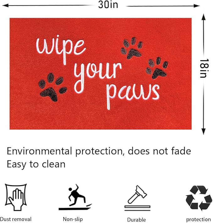 Welcome Door Mats Outside Doormats for Home Entrance Funny Door mats Wipe Your Paws Mat for Front Door Indoor with Non Slip Rubber Mat Dog Mats 18X30 Inch Red
