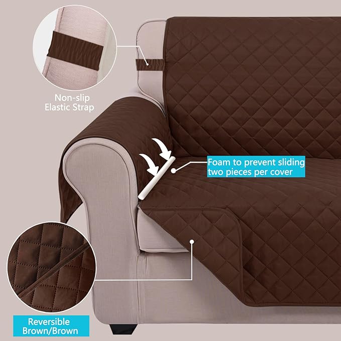 U-NICE HOME Loveseat Sofa Cover Reversible Couch Covers for 2 Cushion Couch for Dogs Furniture Protector Cover with Elastic Straps Water Resistant(Loveseat Small, Brown/Brown)