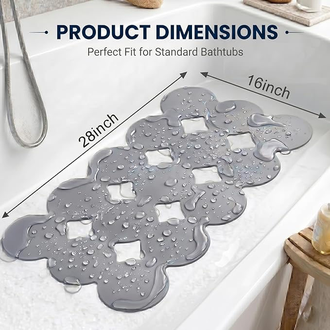 Webos Patented Non Slip Bathtub Mat Shower Mat Bath Mat Tub Mats with Strong Suction Cups Soft Natural Rubber Bath Mat for Inside The tub (Circle-Grey, 28x16 inch)