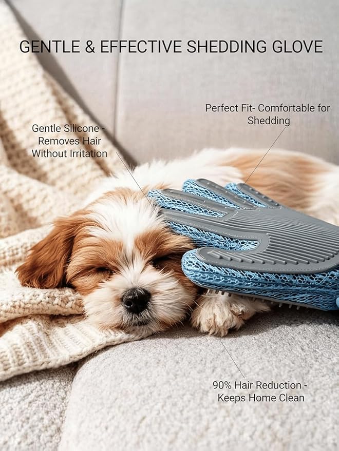 Gentle Pet Hair Removal Gloves - Efficient Cat & Dog Mitt Brush for Shedding - Grooming and Deshedding Tool for Long or Short Fur Pets - Perfect for Bathing & Massage