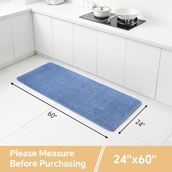 Blue Bathroom Rugs Runner 24"x60" - Long Large Bath Mat, Soft Non Slip Absorbent Microfiber Bathroom Rug, Washable Plush Floor Mat - Perfect for Bedside, Kitchen or Vanity Area