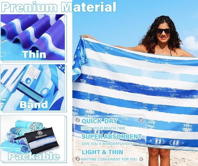 Lightweight Thin Microfiber Beach Towel Sand Free Quick Dry Absorbent Compact Soft Pool Swim Travel Towels Extra Large Oversized Beach Accessories Gifts for Adult