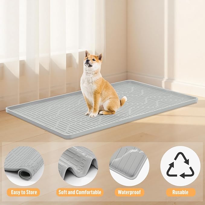 Silicone Dog Crate Mat, 40" x 22" Crate Liner for Dog Cages, Kennel Mat with Raised Edge, Washable, Waterproof, Leakproof, Protect Floors