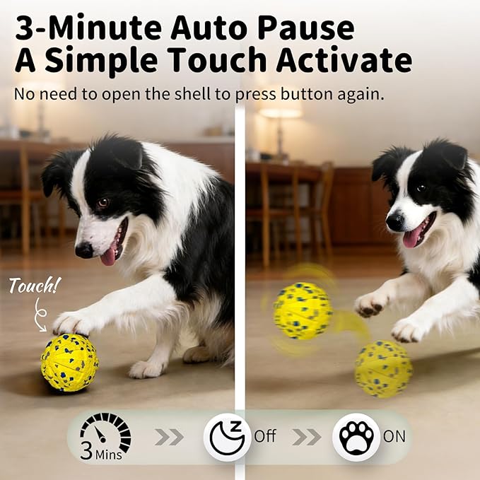 JoyBruko Interactive Dog Toys Ball, Moving Dog Toys to Keep Them Busy, Automatic Self Rolling & Bouncing, Soft E-TPU Material IPX7 Waterproof, Enrichment for Small Medium Large Breeds, Yellow