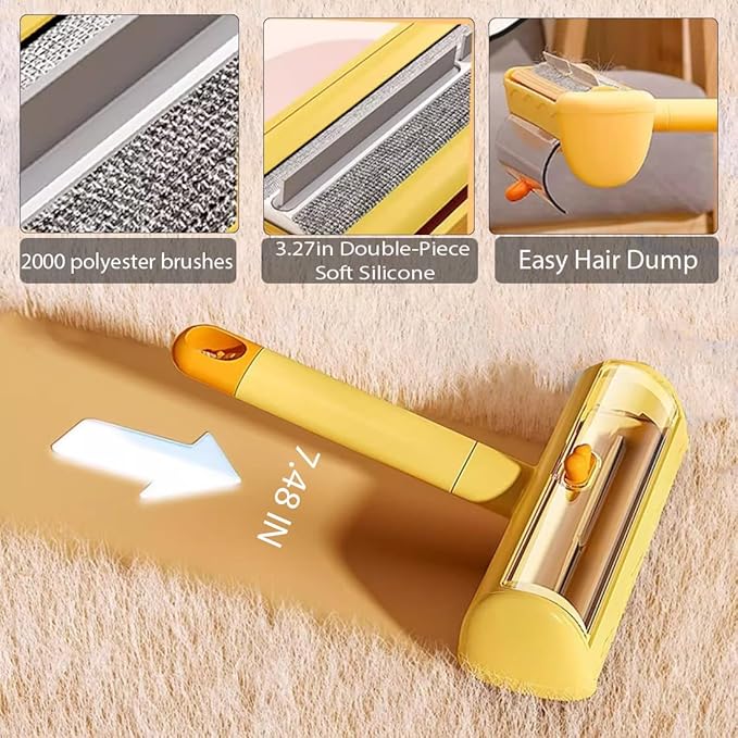 Roller Pet Hair Remover，Self Cleaning Shedding Brush，Cat Brush for Shedding, Pet Hair Removal Glove for Dogs & Cats, Gently Remove Fur from Furniture, Laundry, Carpet & Car Seats，3 Piece Set (Yellow)