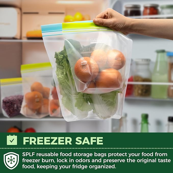 SPLF 12 Pack Reusable 2 Gallon Freezer Bags Dishwasher Safe, Extra Large Reusable Freezer Bags 2 Gallon, Leakproof BPA Free Food Storage Bags for Marinate Meat, Veggies, Homemade Bread, Travel Item