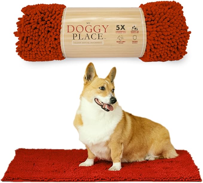 My Doggy Place - Ultra Absorbent Microfiber Dog Door Mat, Durable, Quick Drying, Washable, Prevent Mud Dirt, Keep Your House Clean (Red, Medium) - 31 x 20 inch