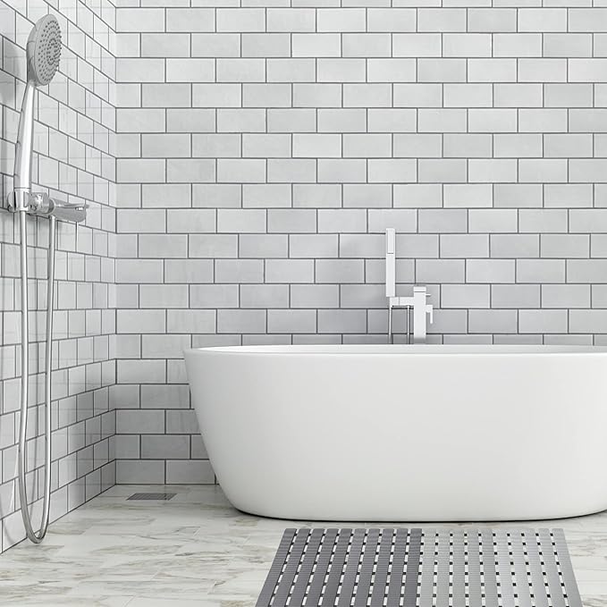 Shower Mat Non Slip Bathtub Mat with Suction Cups and Drain Holes 27.5 x15.7 Inch Bath Mat for Tub & Shower.Easy Dry,Easy to Cut,Eco-Friendly