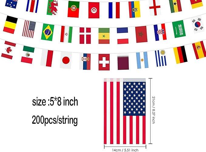 Premium Quality 190Ft 200 Countries String Flag - Vibrant International Bunting Banners Perfect for Party Decorations, Bars, Sports Clubs, School Festivals, Celebrations