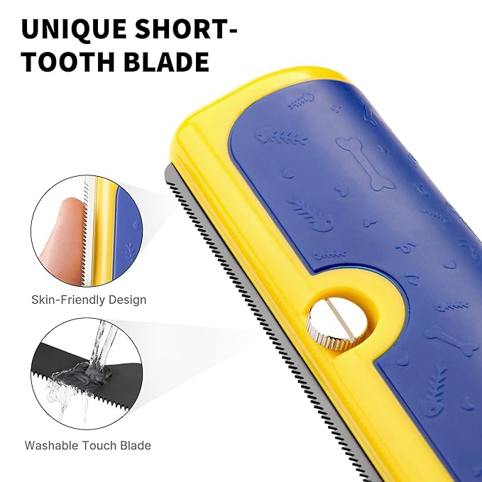 Dog Deshedding Brush – Wide Shallow Comb for Loose Hair – Gentle Grooming for Dogs & Cats – Blue & Yellow