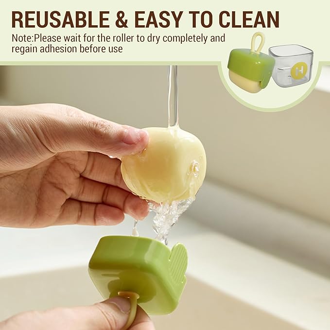 Mini Lint Roller,Washable Sticky Roller Reusable Lint Remover Portable Pet Hair Remover for Clothes,Travel Household (Green+Beige)