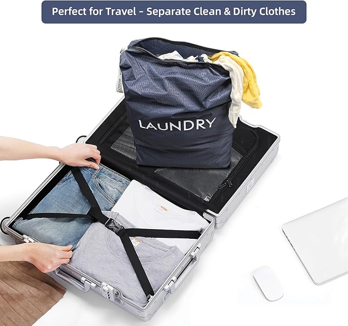 GOGOODA Travel Laundry Bags – Packable & Splash-Resistant Clothes Organizer with Handle | Lightweight, Foldable & Space-Saving for Suitcase, Gym, Beach & Business Trips (Navy Blue)
