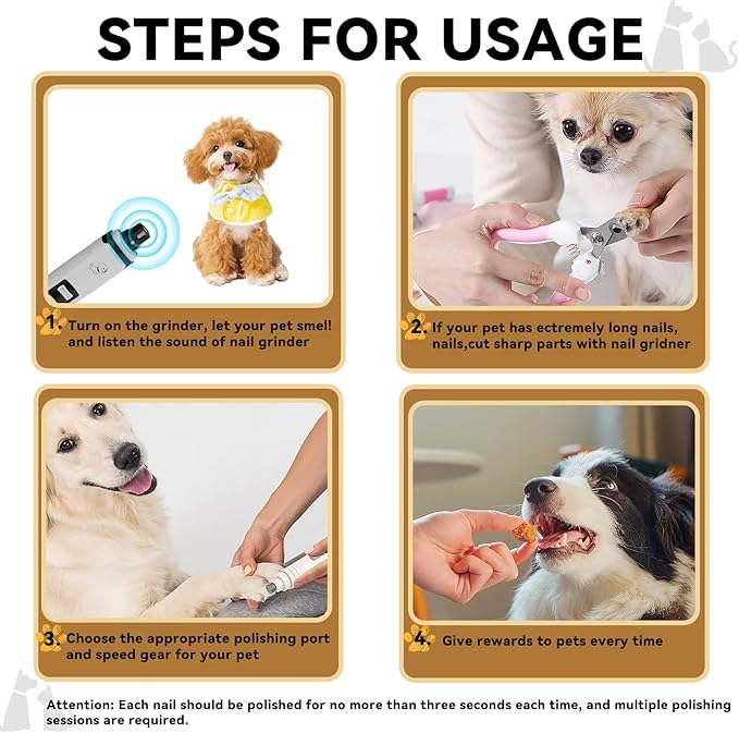 Upgraded Quiet Dog Nail Grinder, Professional 2-Speed Rechargeable Pet Nail Trimmer for Small/Medium/Large Dogs & Cats, Painless Paw Grooming with 2 Replacement Grinding Heads