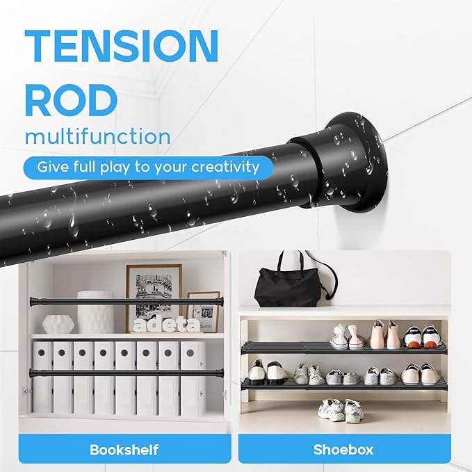 2pack Tension Rods 18-36 Inch Adjustable Black Tension Rod Spring Rod Extendable Short Curtain Rod Spring Loaded Curtain Rods Tension Rod for Curtains,Closet,Kitchen